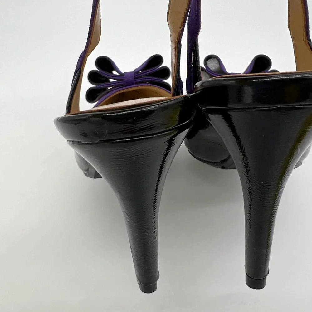 J Renee Marva Slingback Size 7 M Black Patent Leather Purple Bow - Picture 8 of 16